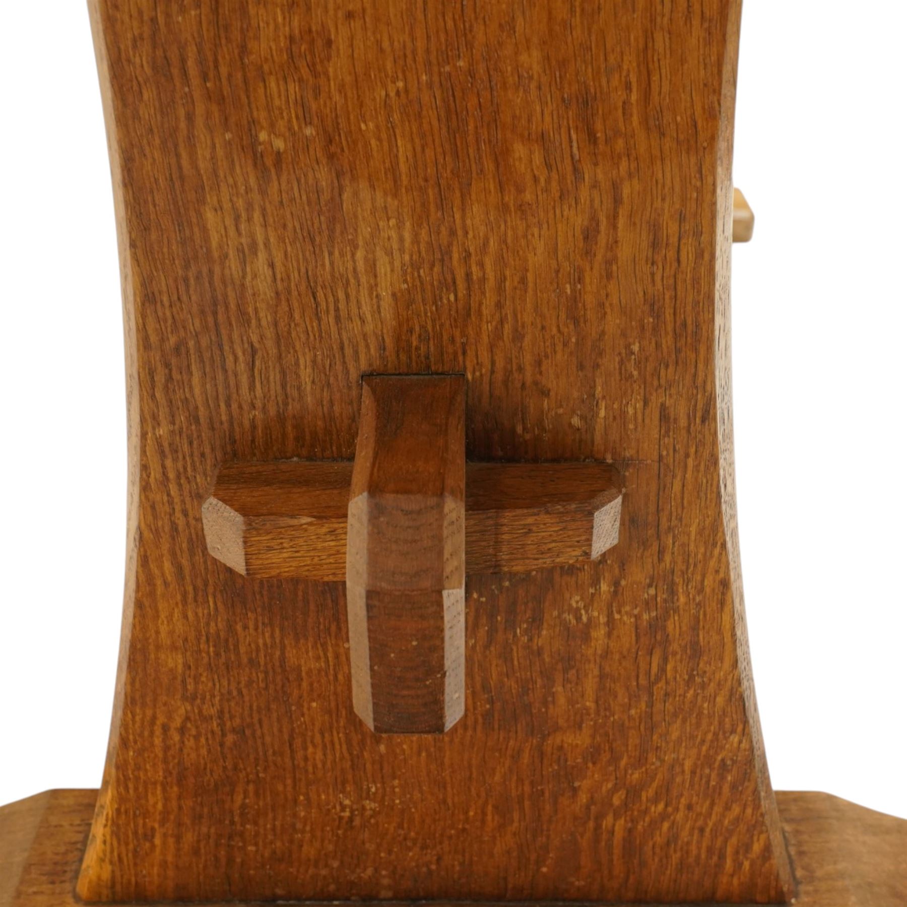 Acornman - 5' adzed oak dining table, rectangular top above a trestle base united by a stretcher with carved acorn signature, by the workshop of Alan Grainger of Brandsby