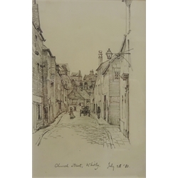  'Church Street, Whitby', pencil sketch by Charles Henry Money Mileham (British 1837-1917) titled and dated July 28 '81, unsigned, with Michael Pybus Fine Arts label verso, 17cm x 11cm  
