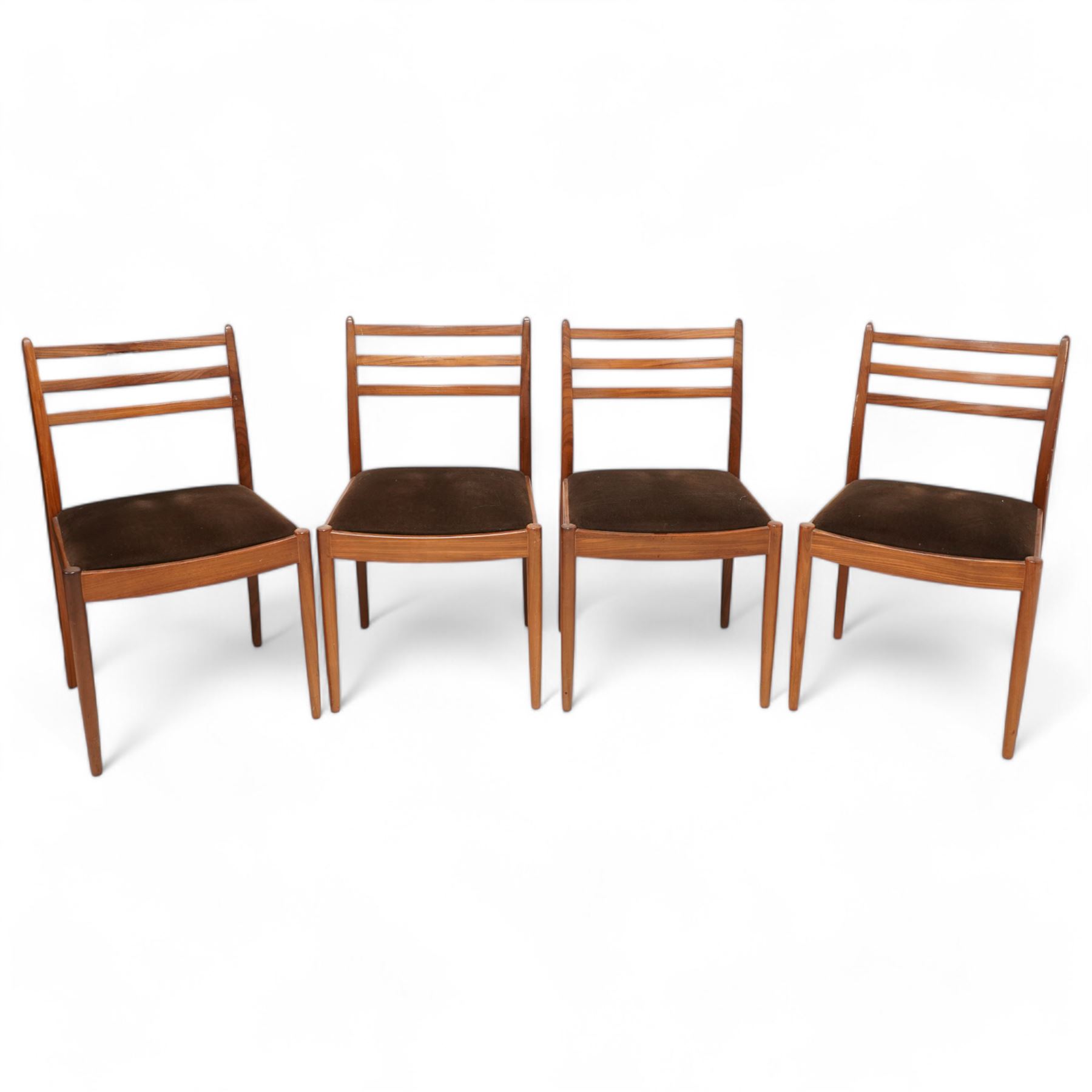 Victor Wilkins for G-Plan - set of four teak dining chairs (W49cm); together with a mid-20th century teak drop-leaf dining table (108cm x 133cm, H73cm)