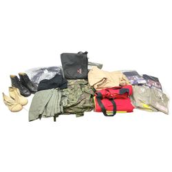 Quantity of modern military clothing including shirts, Flying suits, T-shirts, thermal underwear, water-proof clothing for mountain rescue use, pair of French leather para boots, Bergen back pack etc; some issued in Kuwait for desert use; much unused.
