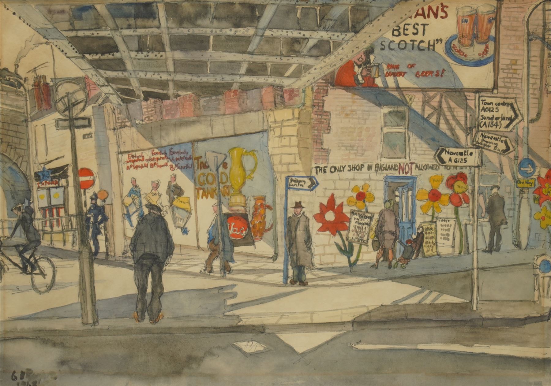 Charles Herbert 'Charlie' Rogers (Newcastle 1930-2020): Street Scene, watercolour and ink signed and dated 1968, 24cm x 34cm