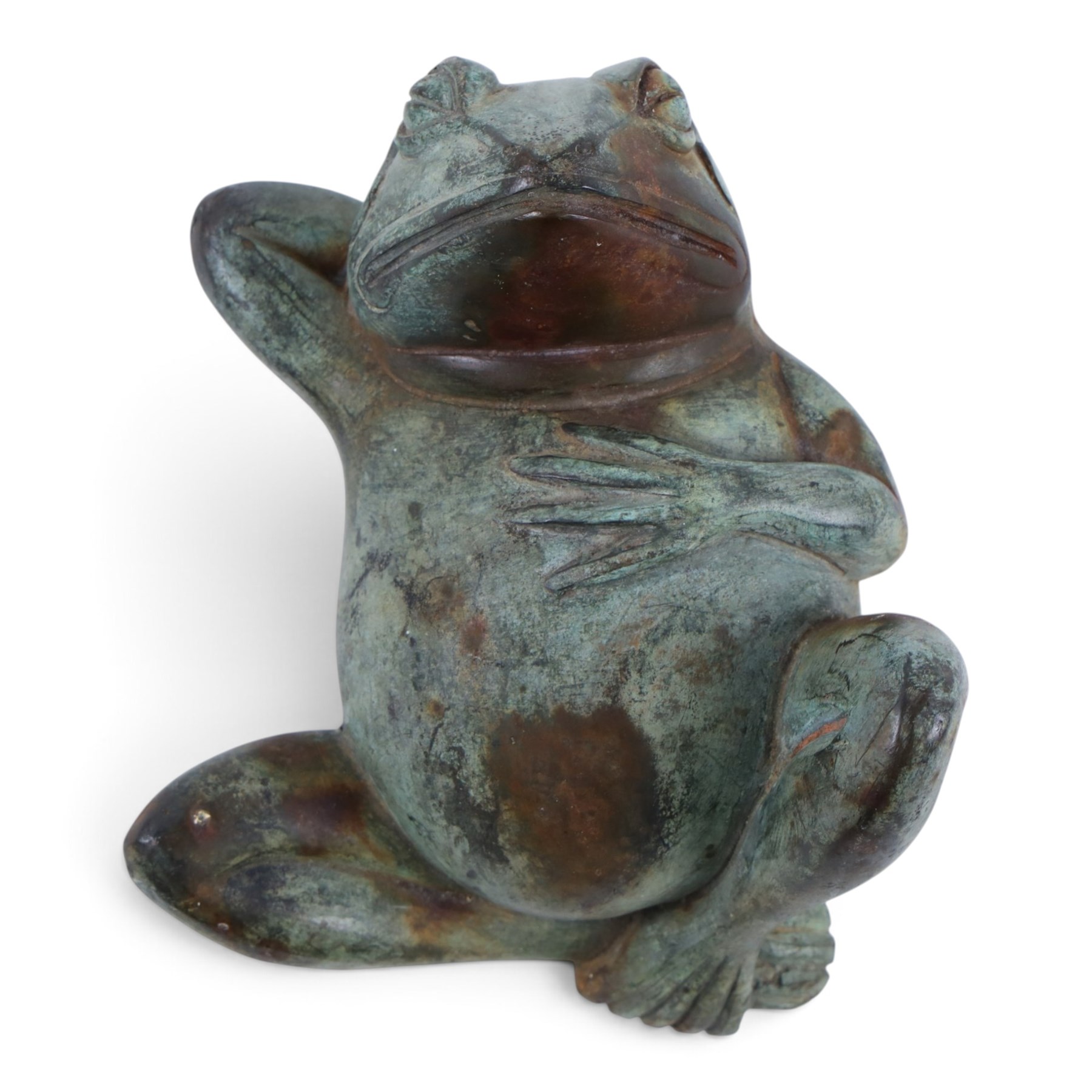 Bronze figure of resting frog, H10cm