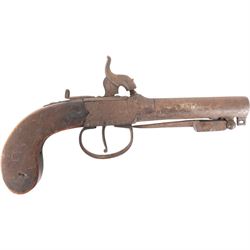 19th century percussion hammer action pocket pistol with sprung bayonet, with 8cm (3.5