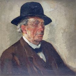 Circle of Walter Richard Sickert RA RBA (British 1860-1942): Gentleman in a Bowler Hat, oil on canvas indistinctly signed 50cm x 50cm