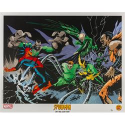 Limited edition signed lithograph 'Spider-Man vs. Sinister Six' signed by Stan Lee, artwork by Jae Lee, limited edition no. 2 of 39, framed with Dynamic Forces certificate of authenticity, artwork H37.5cm, W50cm