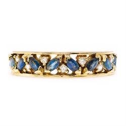 18ct gold sapphire and diamond full eternity ring, sixteen marquise cut sapphires, each sp...