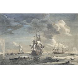 John Boydell (British 1719-1804) after Charles Brooking (British 1723-1759): 'Greenland Fishery', engraving with hand colouring originally pub. 1754, 29cm x 42cm