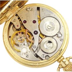 Early-mid 20th century 9ct gold open face Vanguard keyless lever pocket watch by Waltham, Massachusetts, No. 29455279, white enamel dial with Arabic hour markers and subsidiary seconds dial, case by Dennison, Birmingham 1940, in velvet and silk lined case