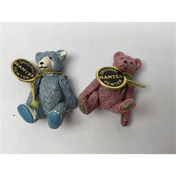 Seven Hantel miniature articulated pewter teddy bears, including bride and groom 