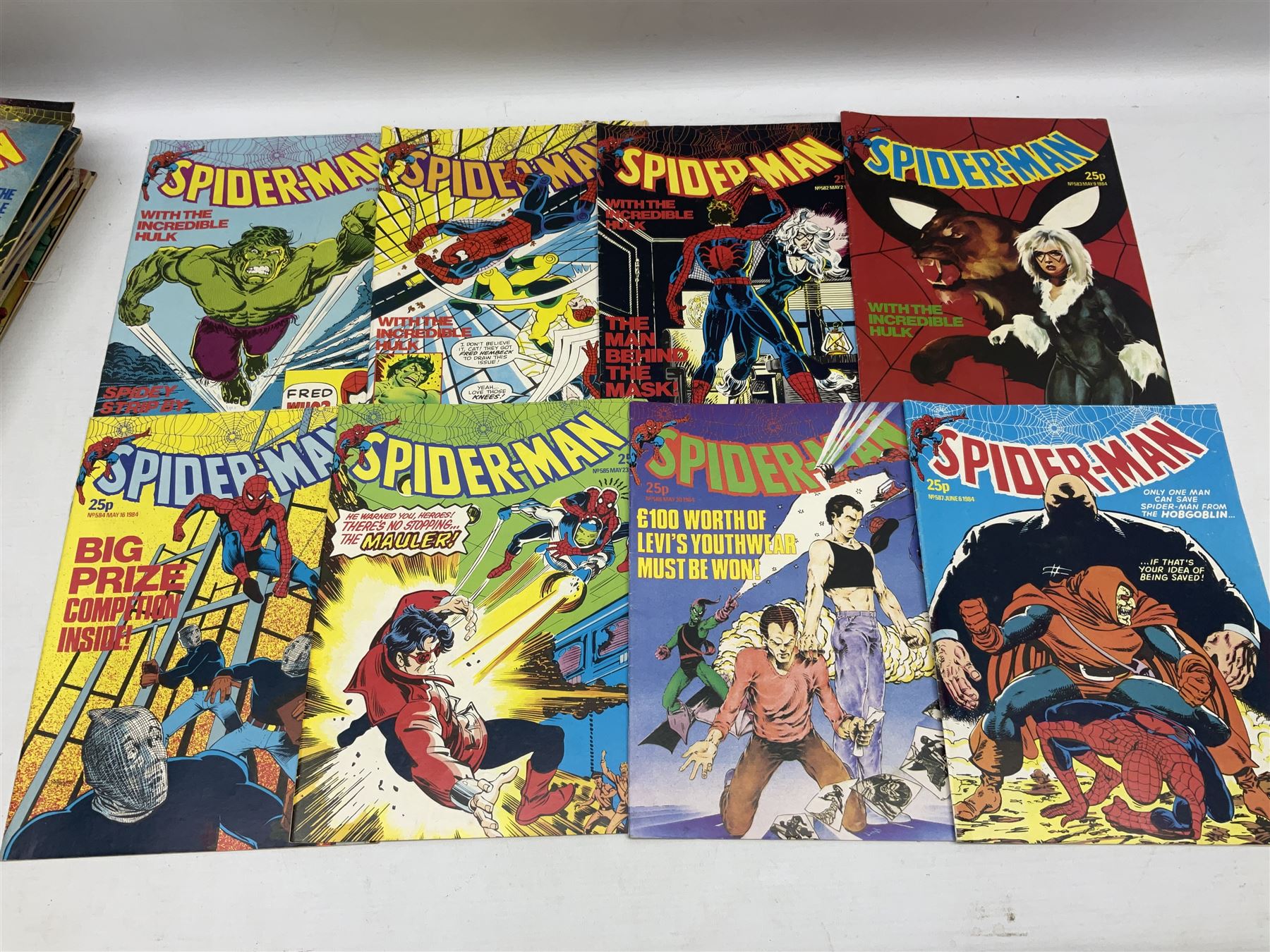 Spider-Man comics (1982-1985) nos 500-527, 529-535, 537-552, 579-602, 604-614, 620-626, and 628-631 (97)