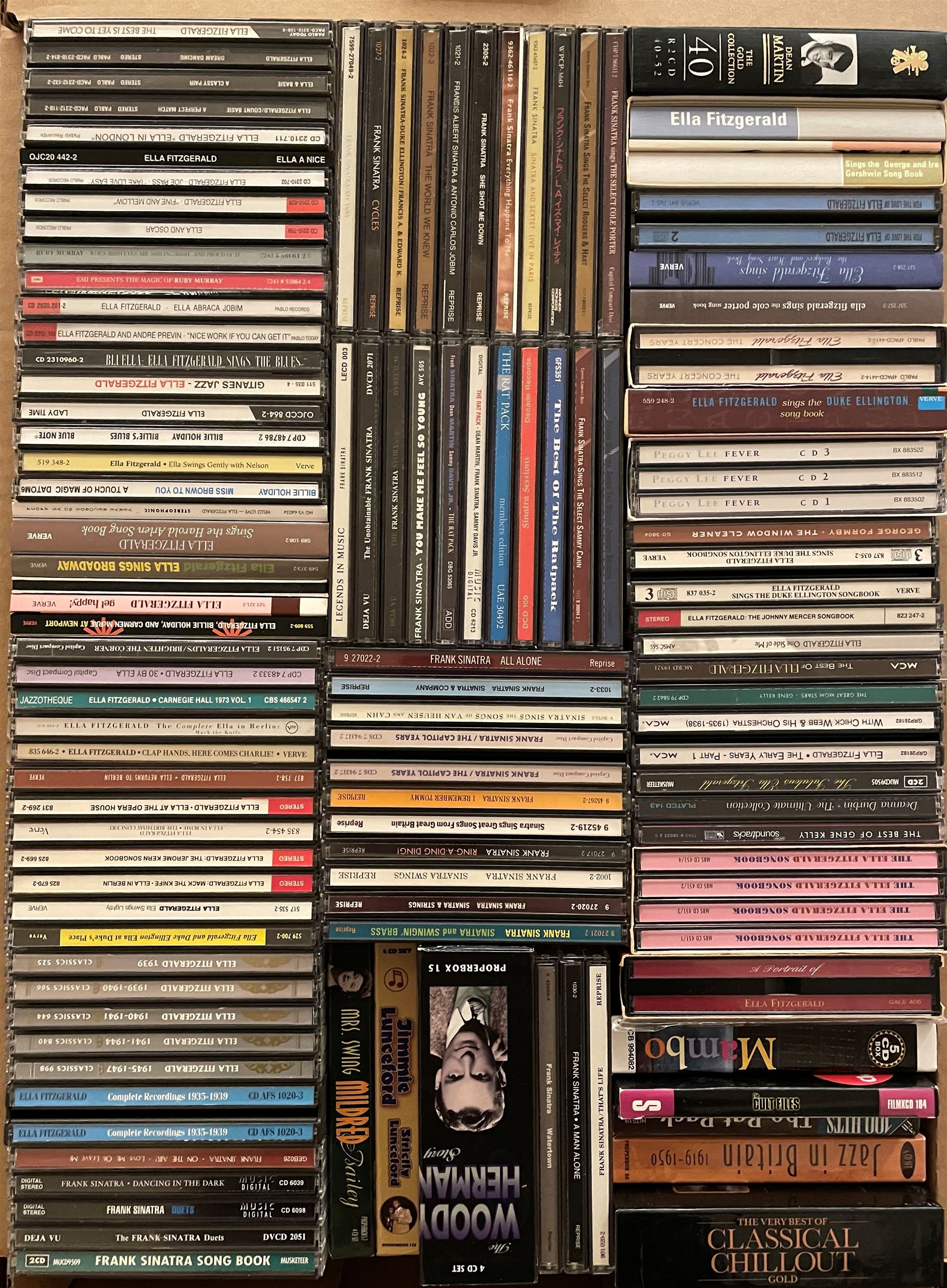 A large collection of mostly Jazz CD's including Fats Waller, Eddie Calvert, Harry James, Ella Fitzgerald, Wood Herman, Frank Sinatra and other music four boxes (400+)