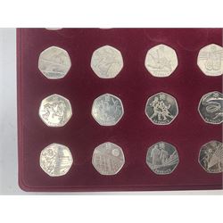 Queen Elizabeth II United Kingdom London 2012 Olympic commemorative fifty pence collection comprising twenty-nine coins and completer medallion, housed in unofficial display case
