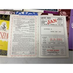 Over thirty theatre programmes 1940s and later including various London theatres - Apollo, Adelphi, Savoy, Drury Lane, Palace, Prince Edward, Vaudeville, Palladium etc, Folies Bergere and others