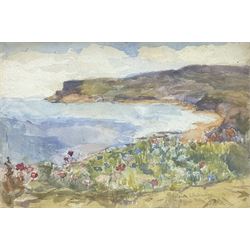 Sheila Walmsley (British mid 20th century): Spring Flowers above Robin Hood's Bay, watercolour over pencil signed 17cm x 25cm 
Notes: Sheila was James Ulric's (1860-1954) daughter.