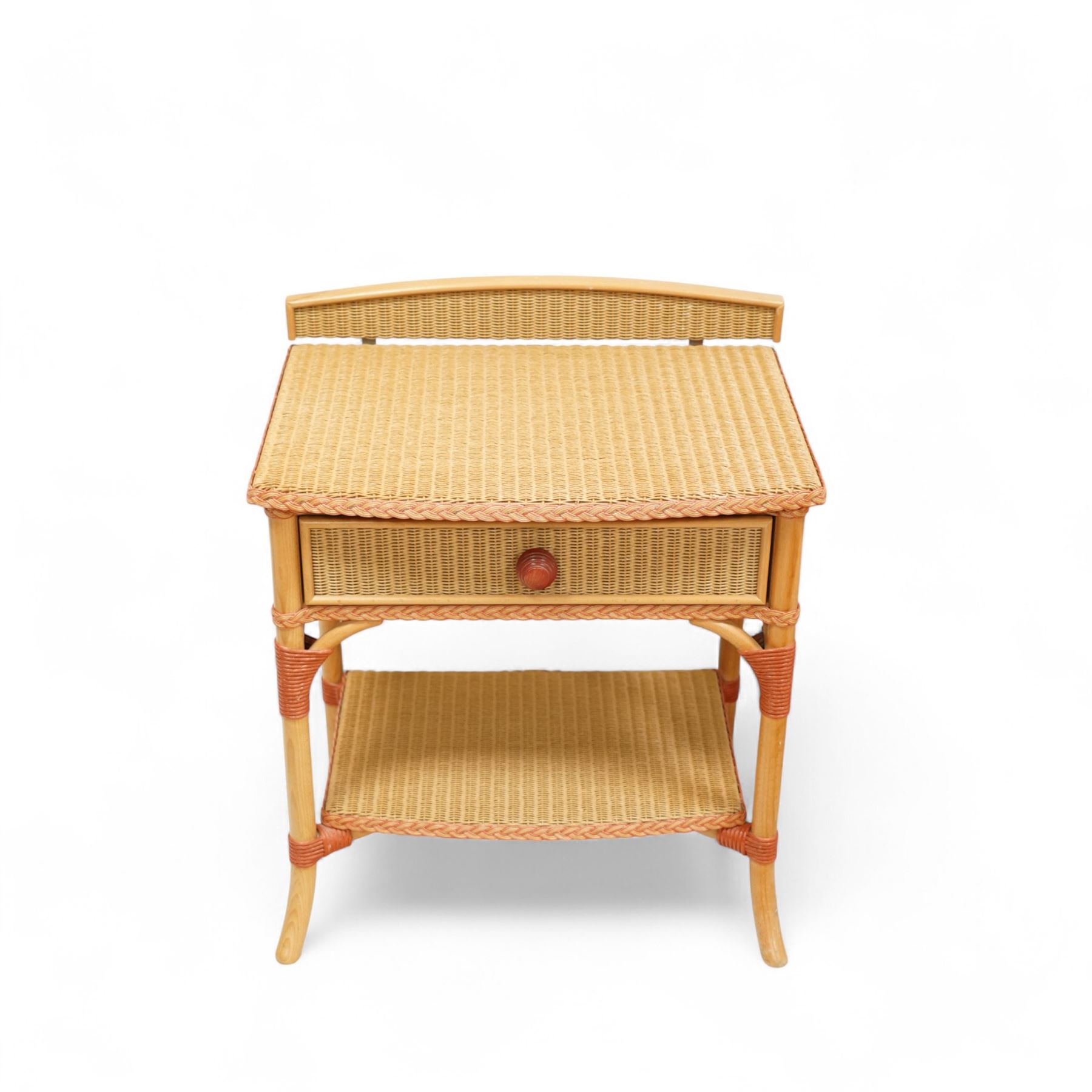 Lloyd Loom of Spalding - pair of mid 20th century bedside cabinets, each with raised gallery back, single drawer and undertier, woven paper weave construction on tubular supports