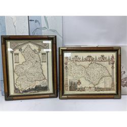 Andrew Gilmour; 'Ribblehead to Hawes' and 'Hag Dyke', three framed maps, together with three canvas flower prints, etc