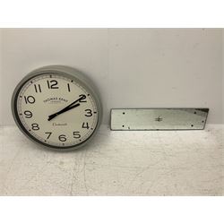 Rectangular mirror plate etched with the British rail symbol, together with a Thomas Kent wall clock, clock D53.5cm