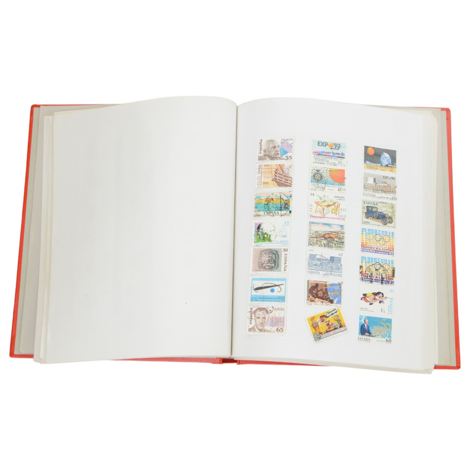 Great British and World stamps, including Portugal, Spain, Monaco, Vietnam etc, housed in various albums or folders and loose, in two boxes