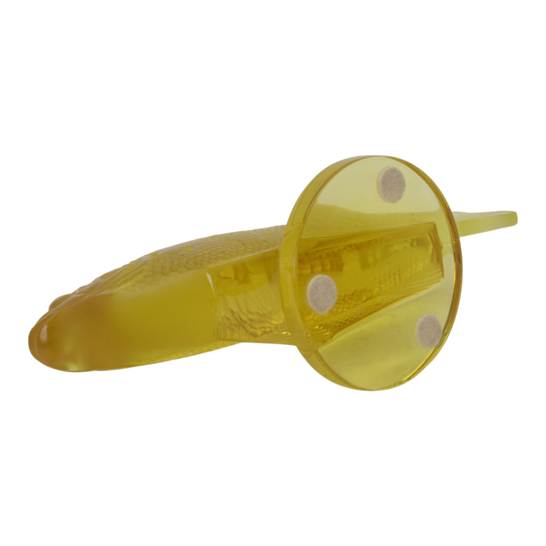 Lalique Perche car mascot in yellow colourway, signed to base, H11cm