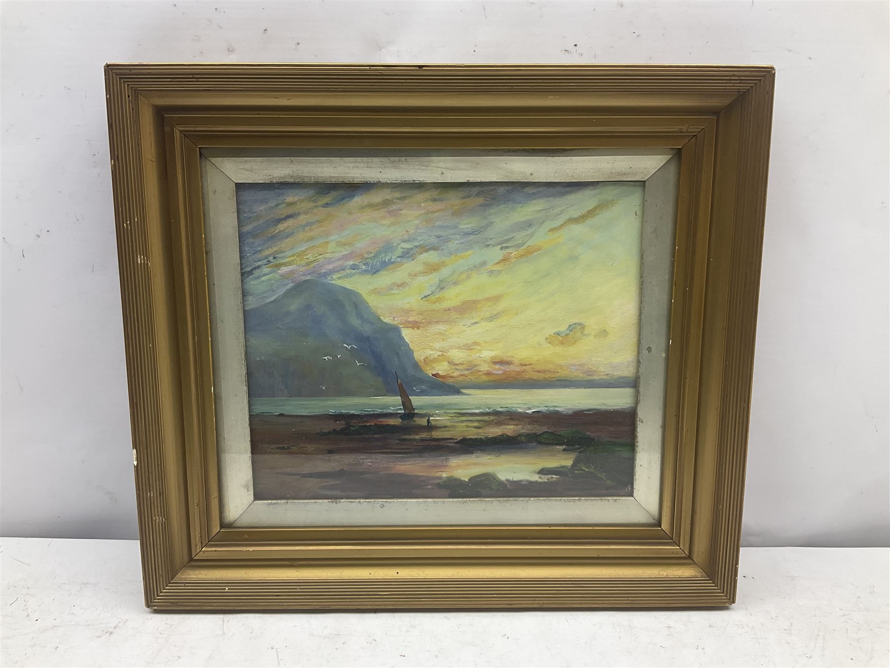 A R Skelton (British 19th/20th century): Low Tide at Sunset, oil on board signed 24cm x 28cm