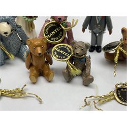 Seven Hantel miniature articulated pewter teddy bears, including bride and groom 