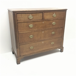  Georgian oak chest, reeded columns flanking two short and three long drawers, bracket supports, W126cm, H112cm, D55cm   