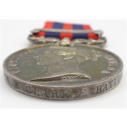 Victorian India General Service 1854 medal awarded to 1452 Pte. W. Clark 3 Batt. Rfl. Bde. with North West Frontier bar