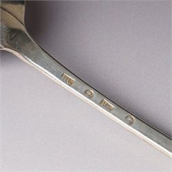 Late 18th century Scottish silver spoon L21.5cm struck twice with the makers mark of Robert Gray and the Glasgow tree