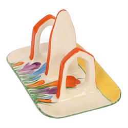 Clarice Cliff Autumn Crocus pattern toast rack, with Bizarre and printed marks to base, H9cm, L12cm