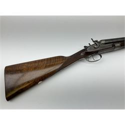 19th century Purdey 12-bore side-by-side double barrel black powder hammer gun, 76cm cylinder bored un-choked barrels with 2.5