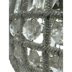 India Jane Interiors - pair of gilt metal and glass spherical ceiling light pendants, decorated with glass beads and pendants, foliage cast metal upper band, mounted by lower finial - ex-display/bankruptcy stock 