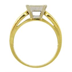18ct princess cut diamond cluster ring, with round brilliant cut diamond shoulders, stamped 18KT, total diamond weight 1.00 carat