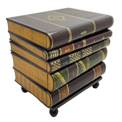 Maitland-Smith - four drawer chest in the form of a stack of leather-bound books, the top drawer with metal label inscribed 'Maitland-Smith', on turned feet