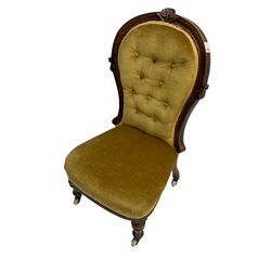 Victorian walnut framed spoon back nursing chair