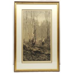 Lester Sutcliffe (British 1848-1943): 'Homeward Flock', watercolour signed 19cm x 14.5cm; 'Silver Birch', monochrome lithograph signed and titled in pencil 57cm x 32cm (2)