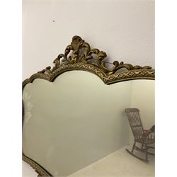 Ornate gilt brass wall mirror, with foliate head and floral decoration, H58cm
