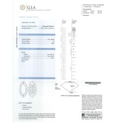 Platinum diamond ring, four claw set with a single marquise cut diamond of 1.01 carat, London 2014, with GIA report
