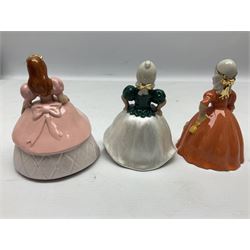 Thirteen Wade Collectors Club figures, comprising six Alice in Wonderland figures; Queen of Hearts, Alice, Mad Hatter, The Doormouse, White Rabbit and Cheshire cat, six Cinderella figures; Fairy Godmother, Cinderella Ready for the Ball, Prince Charming, Cinderella, Clorinda and Thisbe, together with Beauty from Beauty and the Beast, all with original boxes  