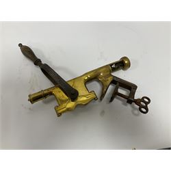  Bar mounted brass 'The Acme' corkscrew, with wood handle, with impressed marks