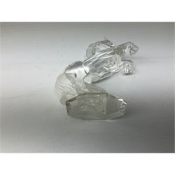 Three Swarovski Crystal figures, comprising 'Rearing White Stallion' from the 'Horses on Parade' collection, 'Doe Deer Standing' no.247963 and German Shepherd, no.235484, all with original boxes