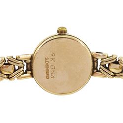 Rotary ladies 9ct gold quartz wristwatch, on 9ct gold Byzantine link bracelet, hallmarked