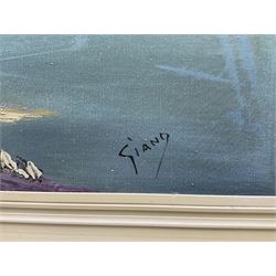 Continental School (Late 20th Century): Villa beside Lake Como, oil on canvas signed 'Giano' 38cm x 79cm