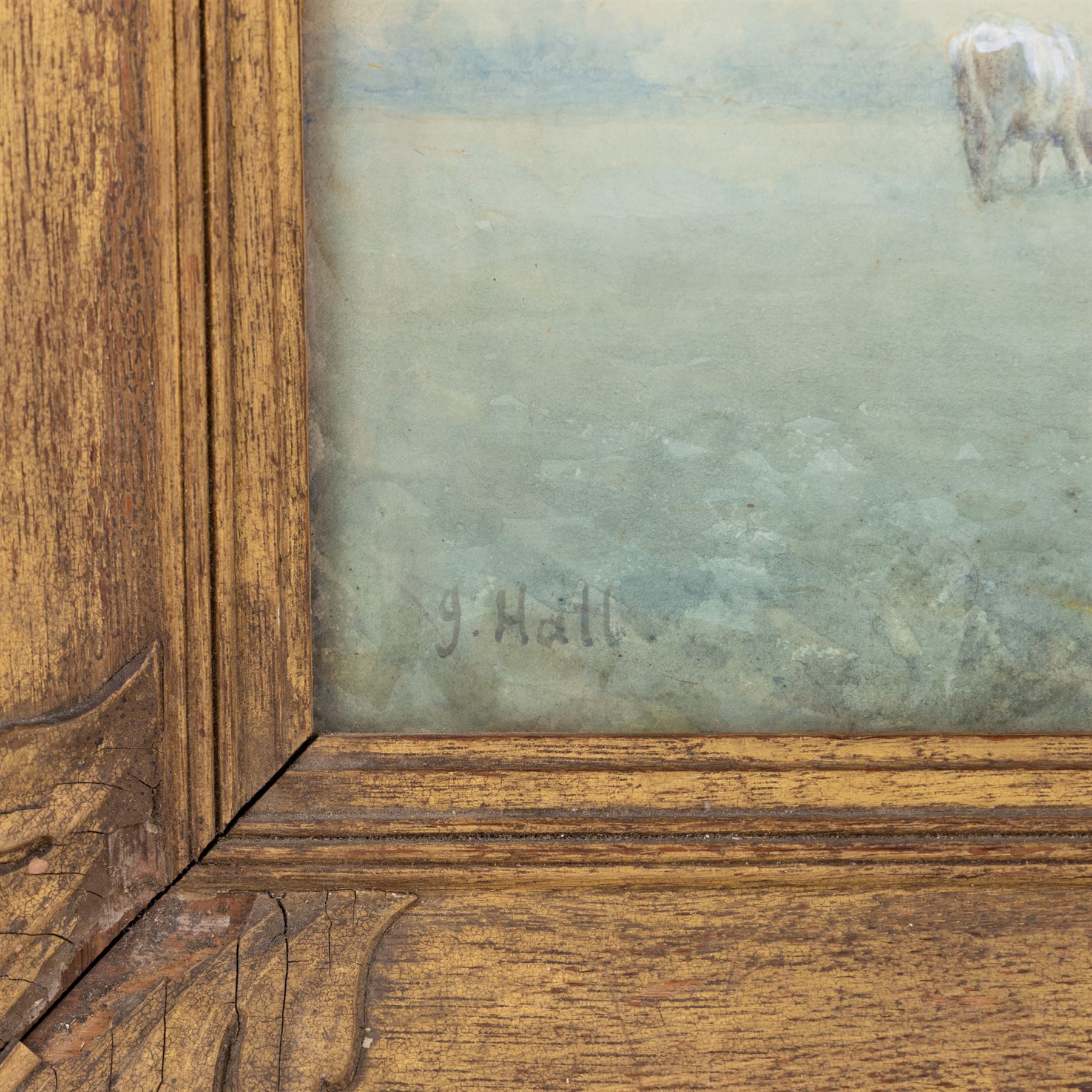 J Hall (British 19th Century): Summer Evening with Cows Grazing in a Pasture, watercolour signed 31cm x 50cm 