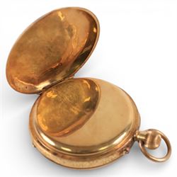 
Early 20th century 18ct gold open face keyless cylinder pocket watch, white enamel dial with Roman numeral hour markers, engraved foliate case, stamped 18K with Helvetia hallmark