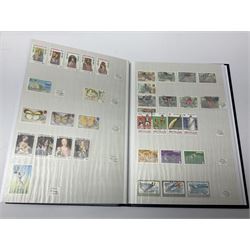 World stamps with many relating to Victory in Europe including King George VI '8th June 1946' stamps from various countries including Antigua, British Guiana, British Honduras, British Solomon Islands, Cayman Islands, Ceylon, Fiji, Grenada, Montserrat, St Helena etc, both mint and used stamps seen, housed in three stockbooks