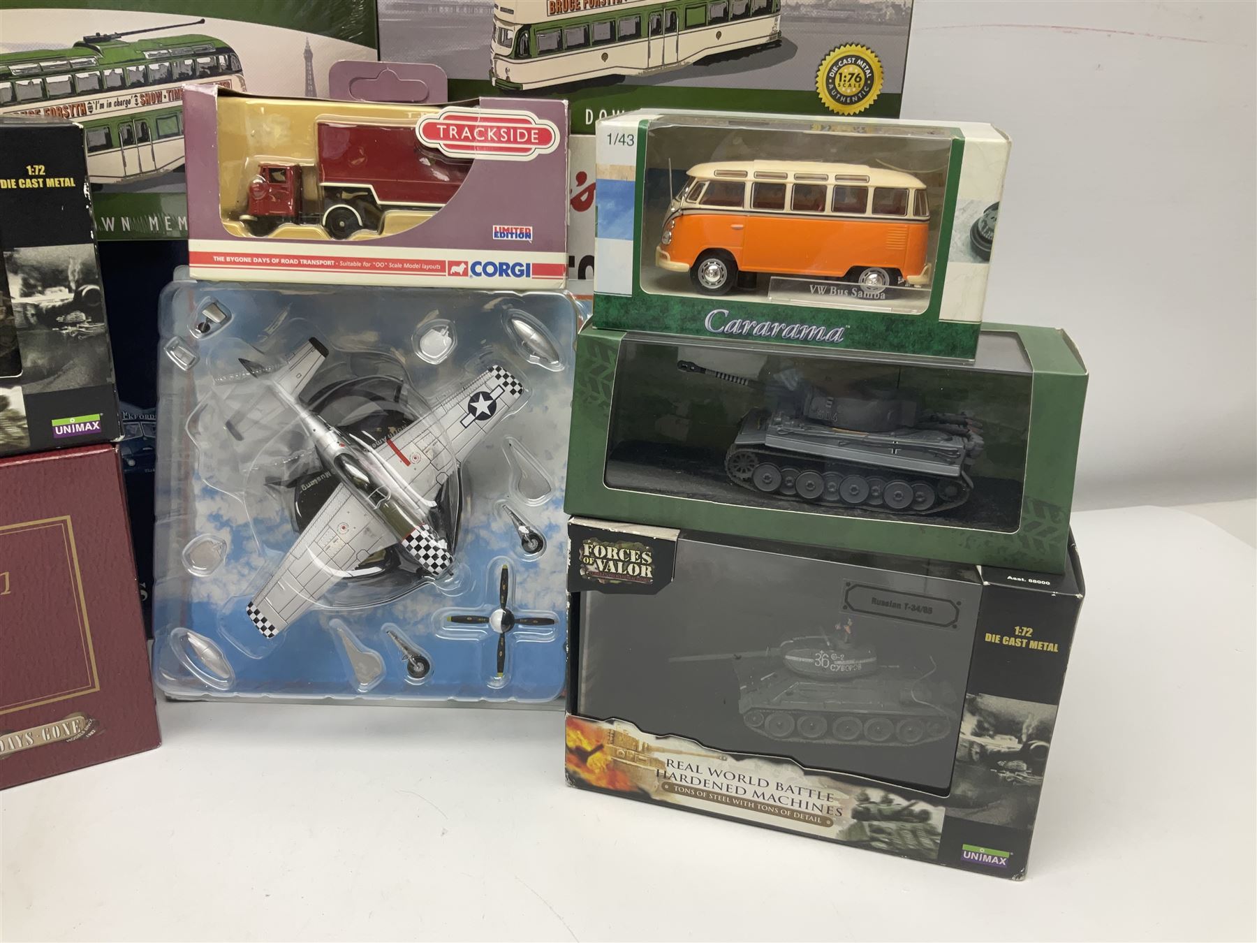 Thirty-eight modern die-cast models/sets  including Corgi and Lledo 1:76 scale Trackside vehicles; Unimax, Atlas and other tanks; TV & film related; advertising and promotional; QEII 80th Birthday etc; all but one boxed (38)