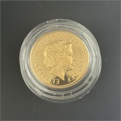 Queen Elizabeth II 2002 gold proof full sovereign coin, cased with certificate