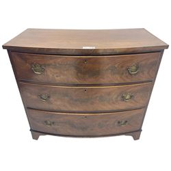 19th century mahogany bow-front chest, fitted with three graduating drawers, on bracket feet