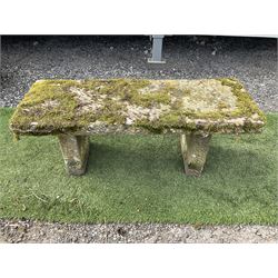 Weathered stone rectangular garden seat bench, three sections - THIS LOT IS TO BE COLLECTED BY APPOINTMENT FROM DUGGLEBY STORAGE, GREAT HILL, EASTFIELD, SCARBOROUGH, YO11 3TX