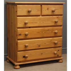  Pine chest, two short drawers, four long drawers, turned feet, W85cm, H99cm, D48cm  